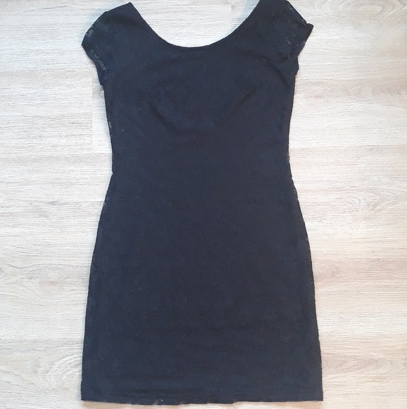 Vintage 1990's Velvet Torch Black Lace Overlay Bodycon Mini Dress - Size Small - Picture 13 of 13